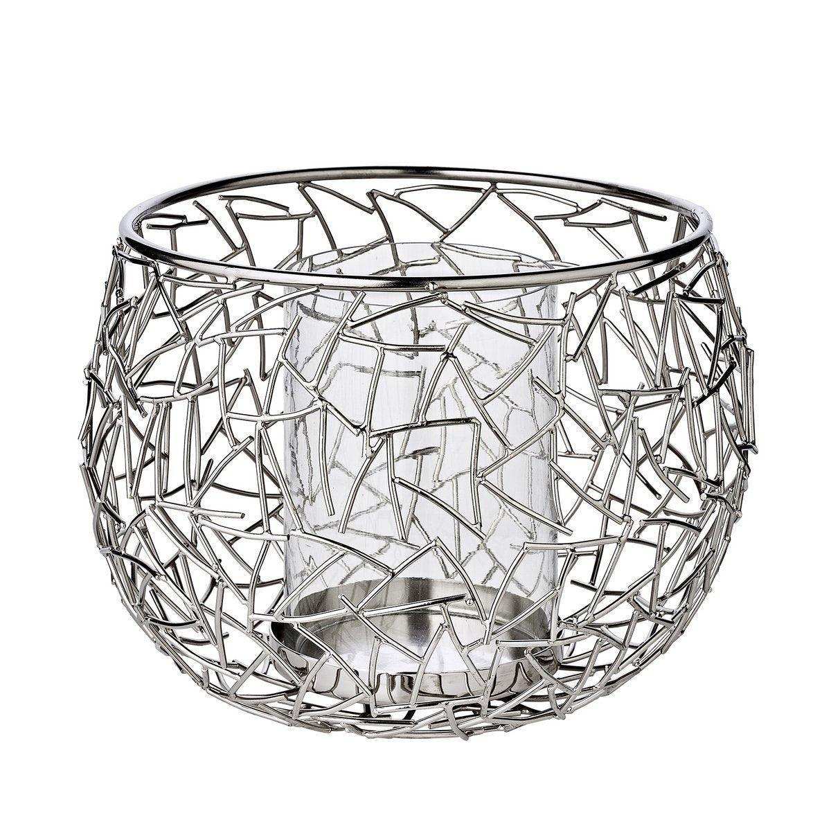 Windlicht Milano Edelstahl glänzend vernickelt mit Glas - HomeDesign Knaus