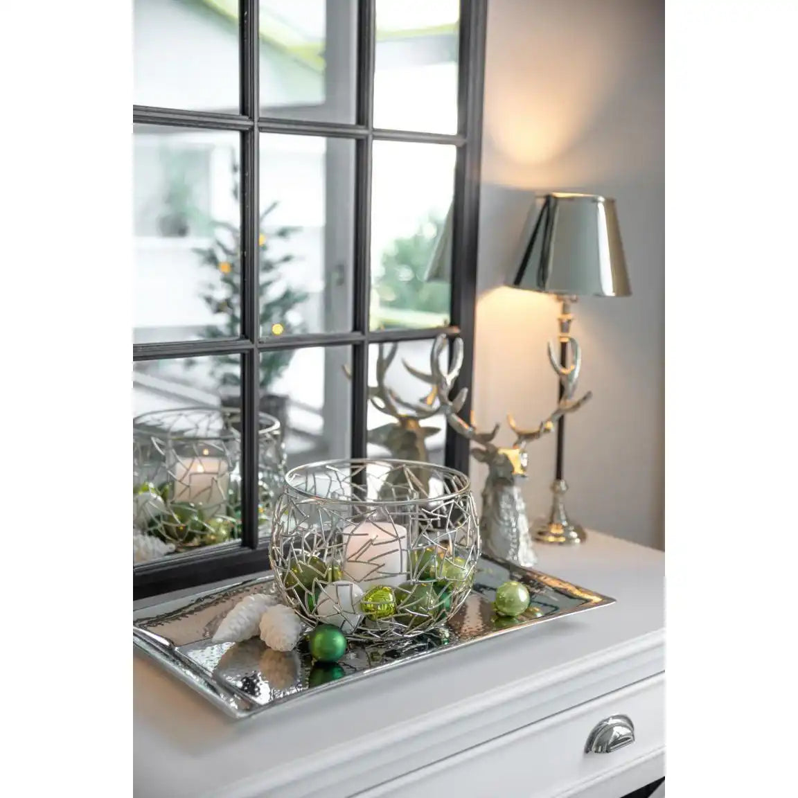 Windlicht Milano Edelstahl glänzend vernickelt mit Glas - HomeDesign Knaus