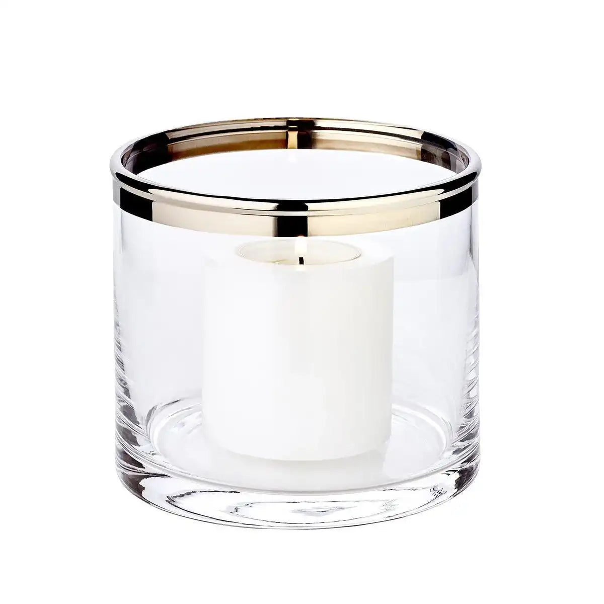 Windlicht Molly mundgeblasenes Kristallglas mit Platinrand, Höhe 10 cm, Durchmesser 11,5 cm - HomeDesign Knaus
