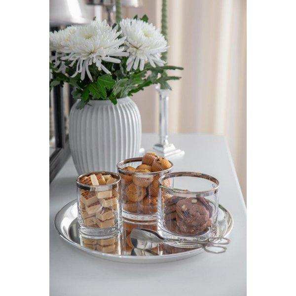 Windlicht Molly mundgeblasenes Kristallglas mit Platinrand, Höhe 10 cm, Durchmesser 11,5 cm - HomeDesign Knaus