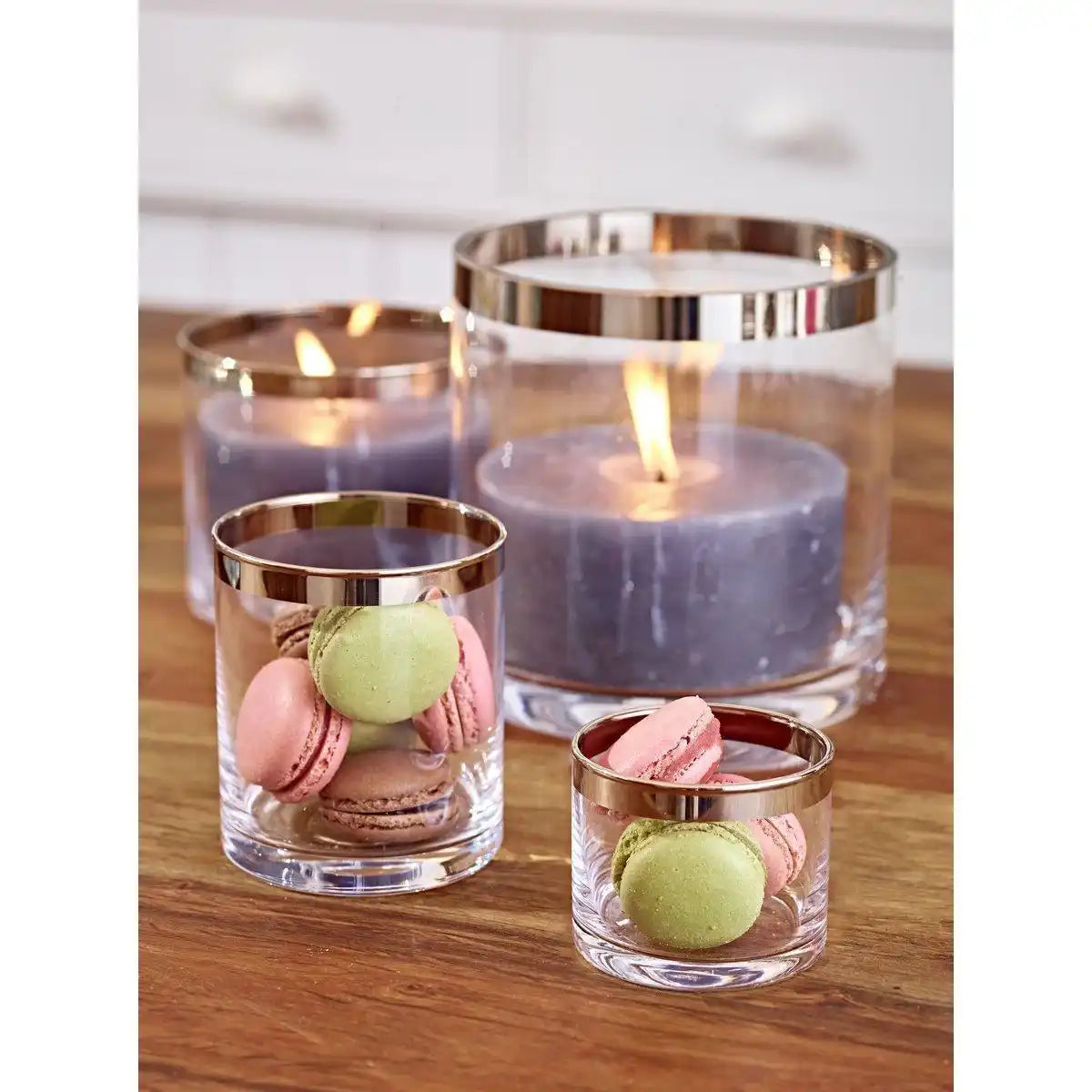 Windlicht Molly, mundgeblasenes Kristallglas mit Platinrand, Höhe 10 cm, Durchmesser 8,5 cm - HomeDesign Knaus