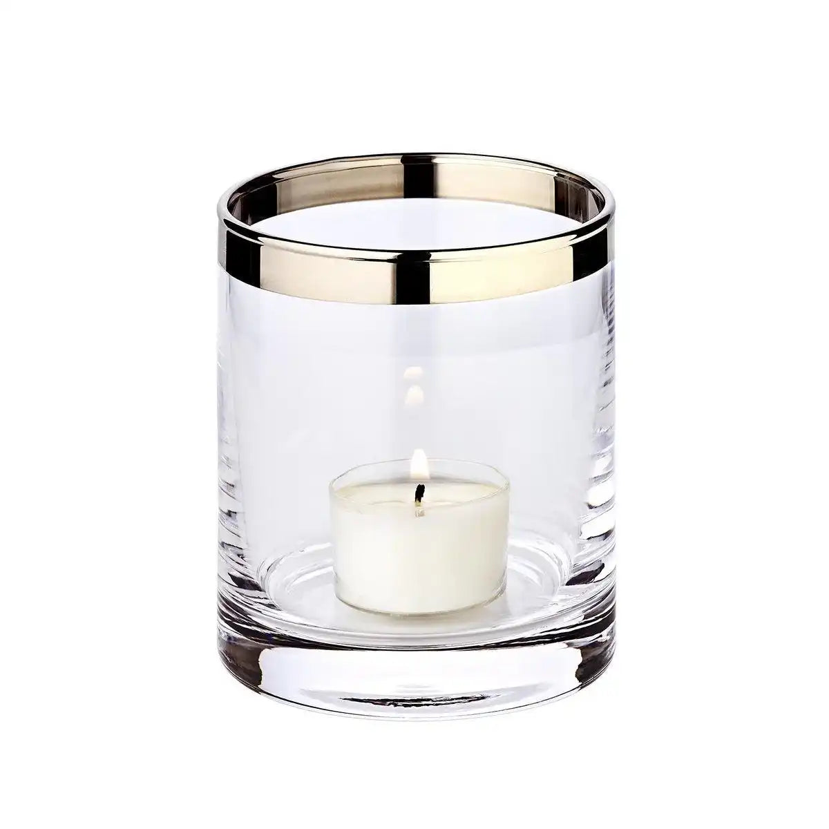 Windlicht Molly, mundgeblasenes Kristallglas mit Platinrand, Höhe 10 cm, Durchmesser 8,5 cm - HomeDesign Knaus