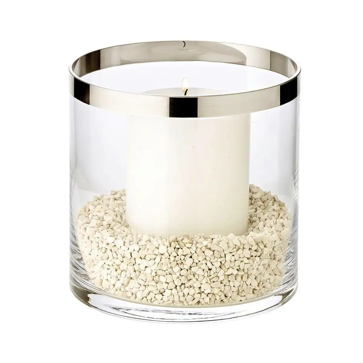 Windlicht Molly, mundgeblasenes Kristallglas mit Platinrand, Höhe 15 cm, Durchmesser 15 cm - HomeDesign Knaus