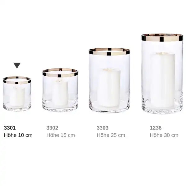 Windlicht Molly, mundgeblasenes Kristallglas mit Platinrand, Höhe 15 cm, Durchmesser 15 cm - HomeDesign Knaus