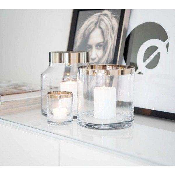 Windlicht Molly, mundgeblasenes Kristallglas mit Platinrand, Höhe 15 cm, Durchmesser 15 cm - HomeDesign Knaus