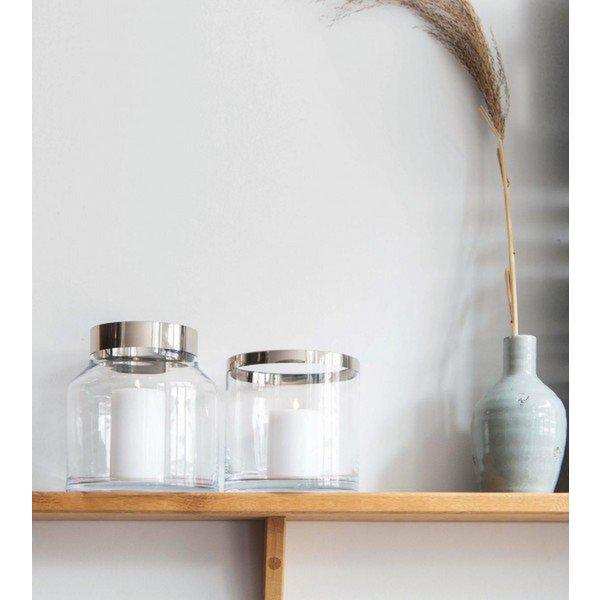 Windlicht Molly, mundgeblasenes Kristallglas mit Platinrand, Höhe 15 cm, Durchmesser 15 cm - HomeDesign Knaus