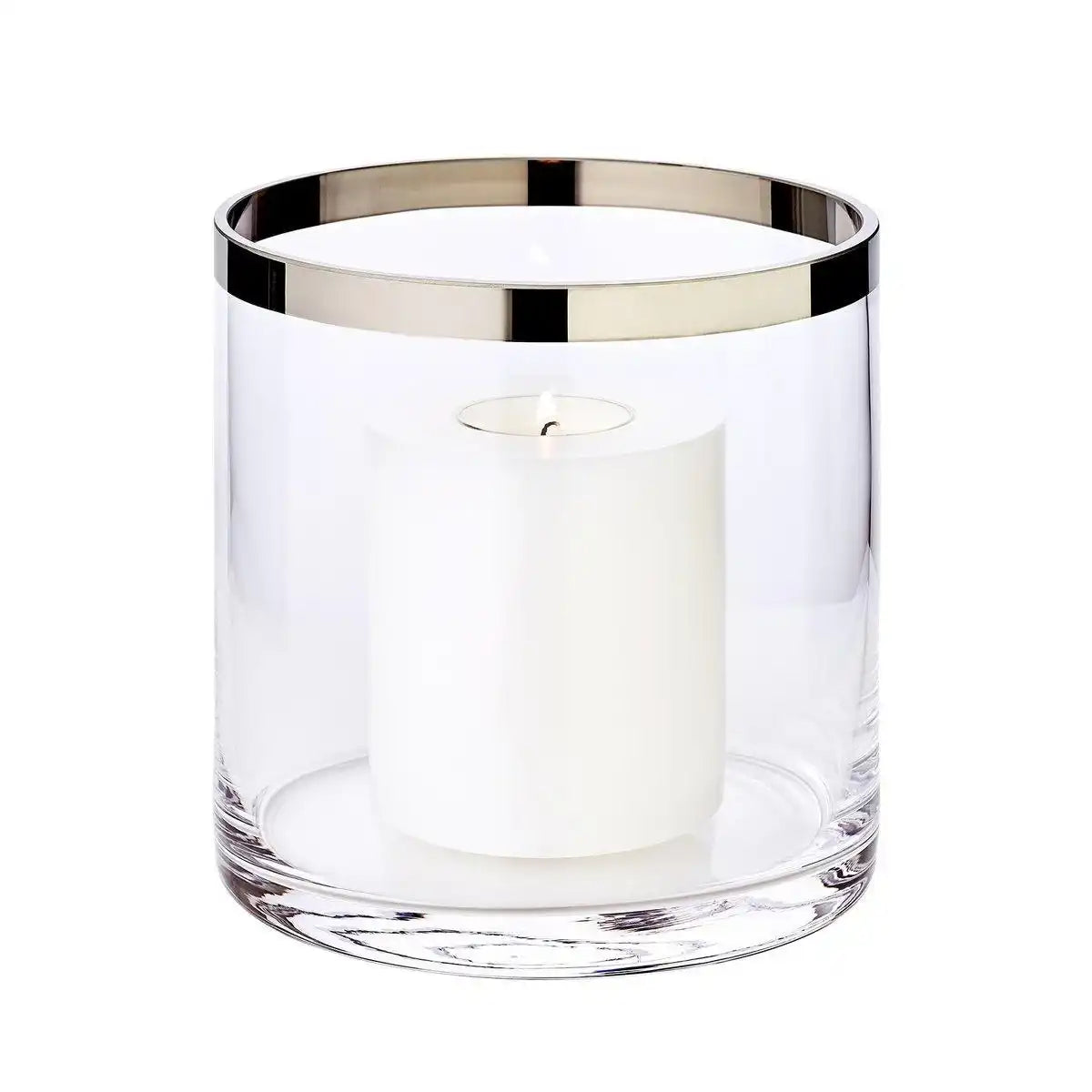 Windlicht Molly, mundgeblasenes Kristallglas mit Platinrand, Höhe 15 cm, Durchmesser 15 cm - HomeDesign Knaus