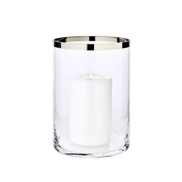 Windlicht Molly, mundgeblasenes Kristallglas mit Platinrand, Höhe 25 cm, Durchmesser 18 cm - HomeDesign Knaus