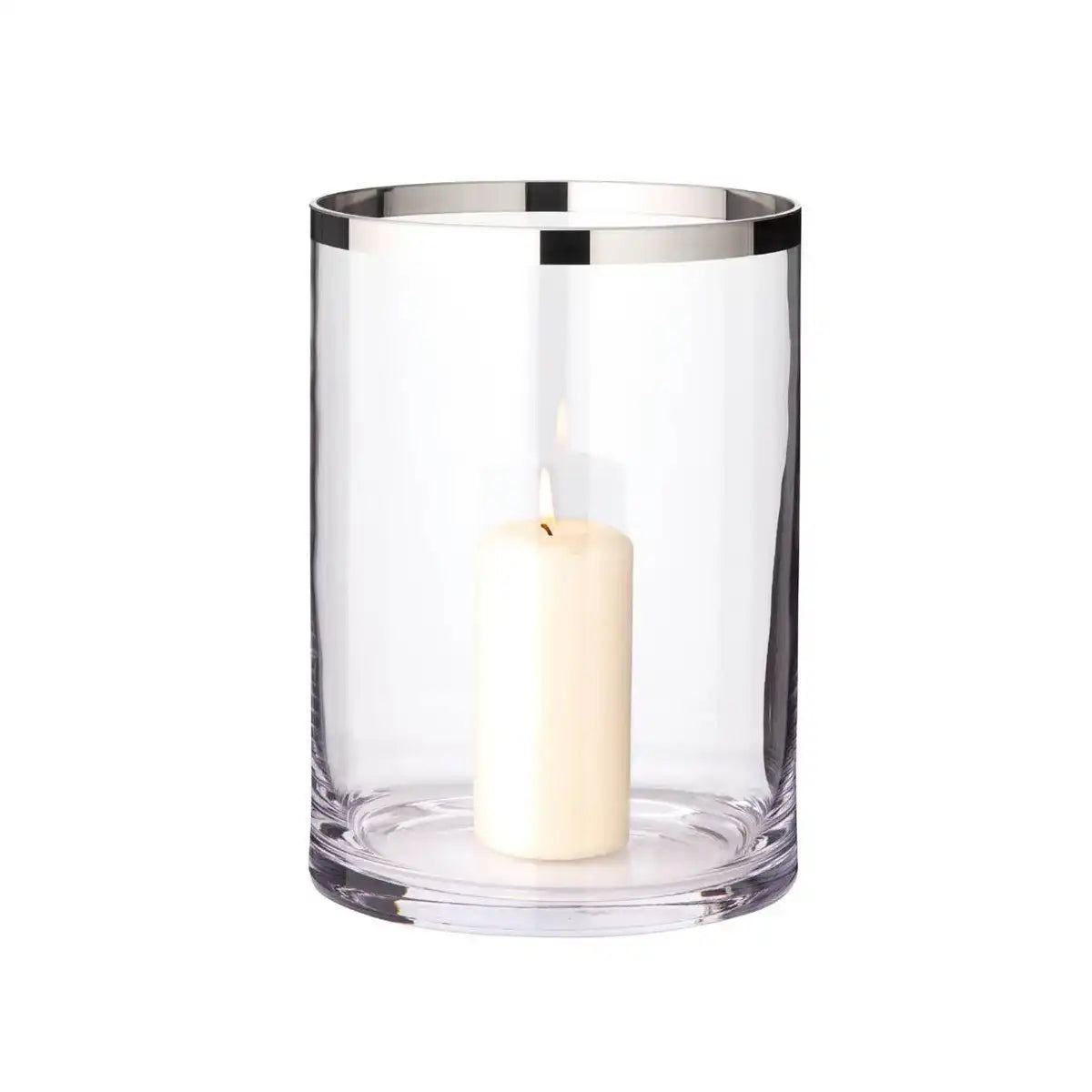 Windlicht Molly, mundgeblasenes Kristallglas mit Platinrand, Höhe 25 cm, Durchmesser 18 cm - HomeDesign Knaus