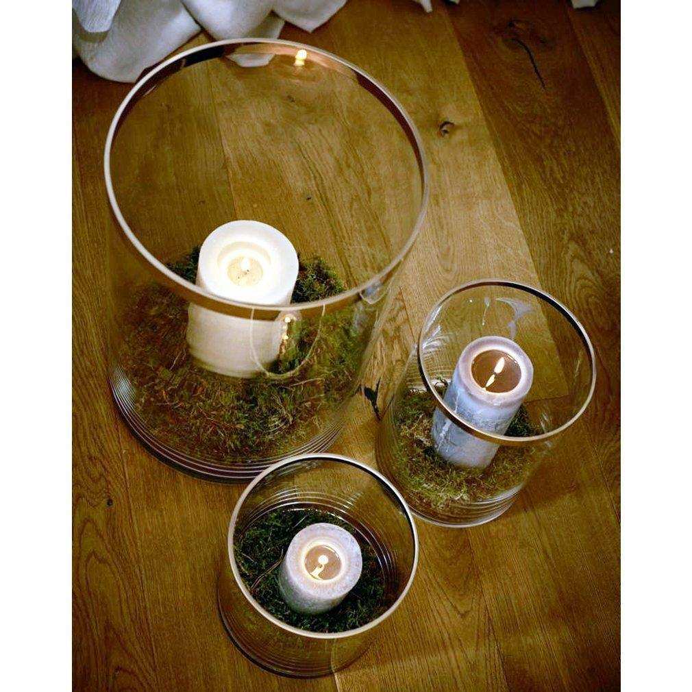Windlicht Molly, mundgeblasenes Kristallglas mit Platinrand, Höhe 39 cm, Durchmesser 29 cm - HomeDesign Knaus