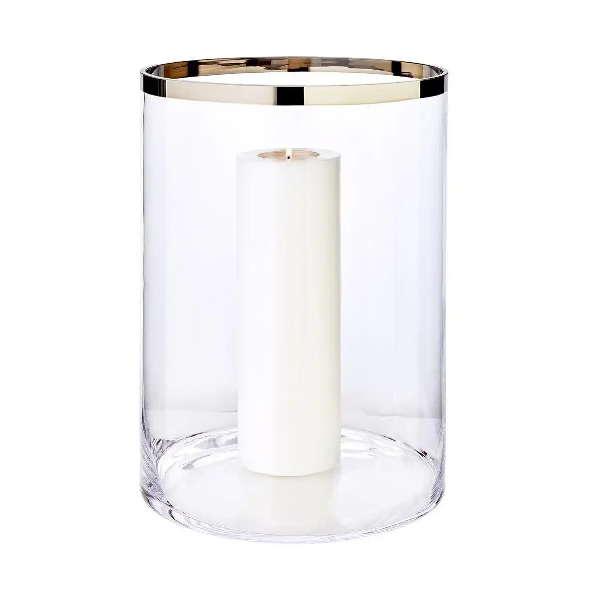 Windlicht Molly, mundgeblasenes Kristallglas mit Platinrand, Höhe 39 cm, Durchmesser 29 cm - HomeDesign Knaus