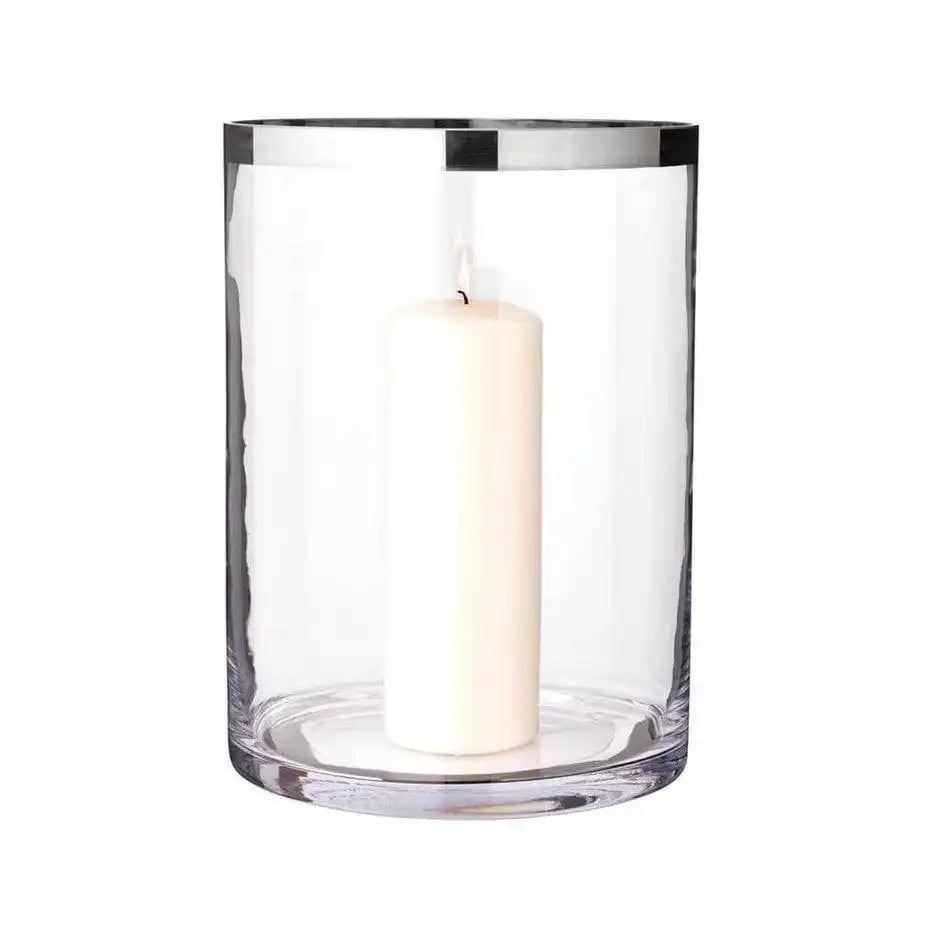 Windlicht Molly, mundgeblasenes Kristallglas mit Platinrand, Höhe 39 cm, Durchmesser 29 cm - HomeDesign Knaus