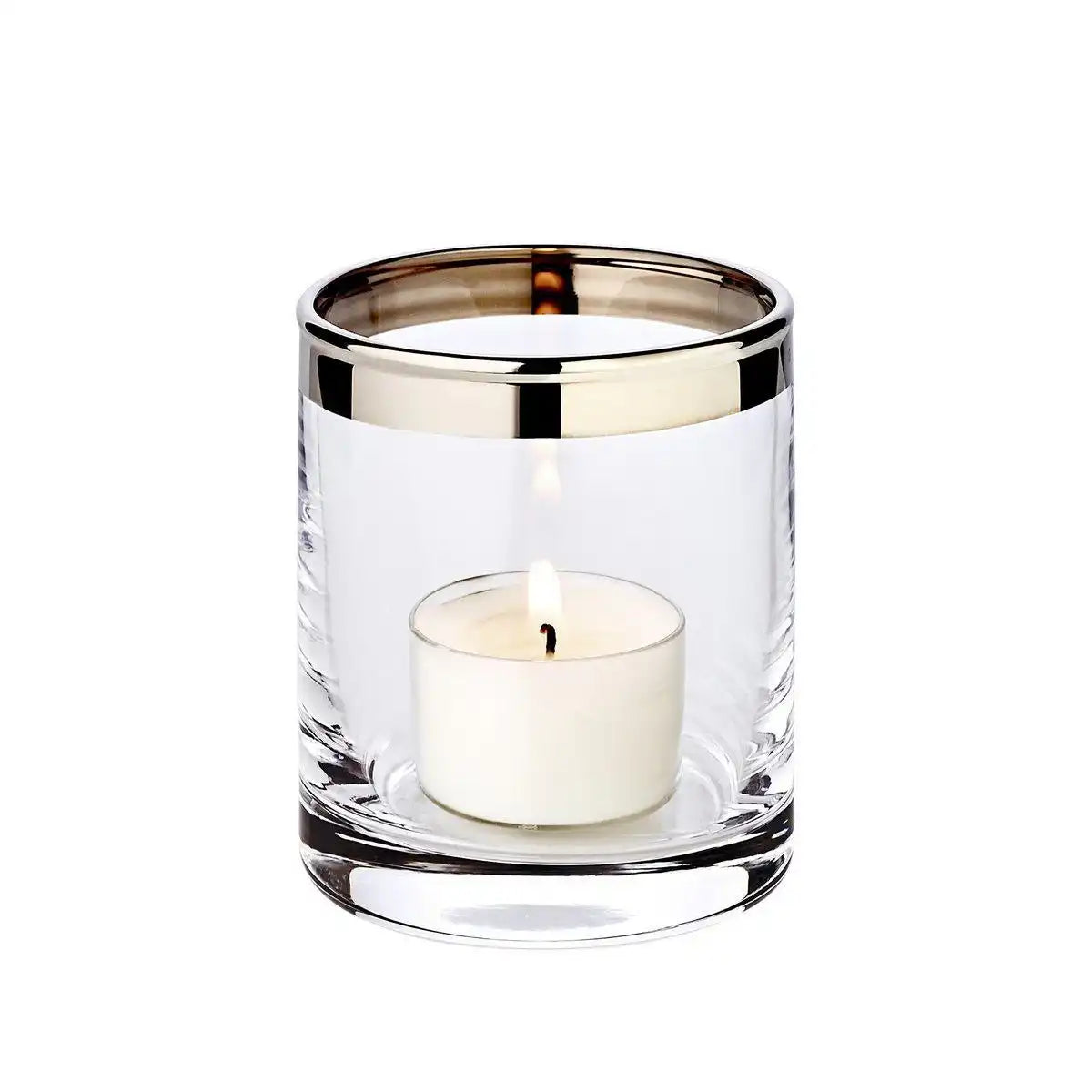 Windlicht Molly, mundgeblasenes Kristallglas mit Platinrand, Höhe 8 cm, Durchmesser 7 cm - HomeDesign Knaus