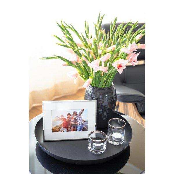 Windlicht Molly, mundgeblasenes Kristallglas mit Platinrand, Höhe 8 cm, Durchmesser 7 cm - HomeDesign Knaus