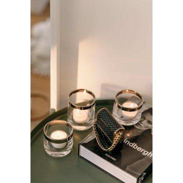 Windlicht Molly, mundgeblasenes Kristallglas mit Platinrand, Höhe 8 cm, Durchmesser 7 cm - HomeDesign Knaus