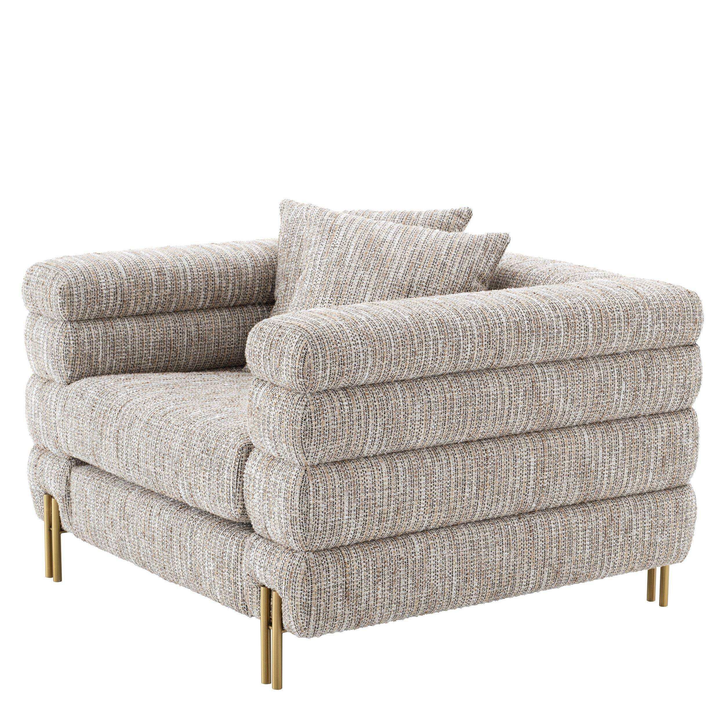 York Sessel Lounge Beige Beine gebürstetem Messing - HomeDesign Knaus