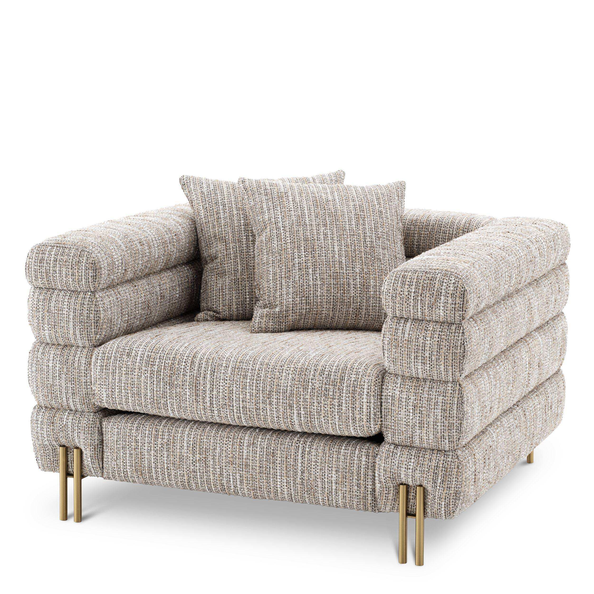 York Sessel Lounge Beige Beine gebürstetem Messing - HomeDesign Knaus