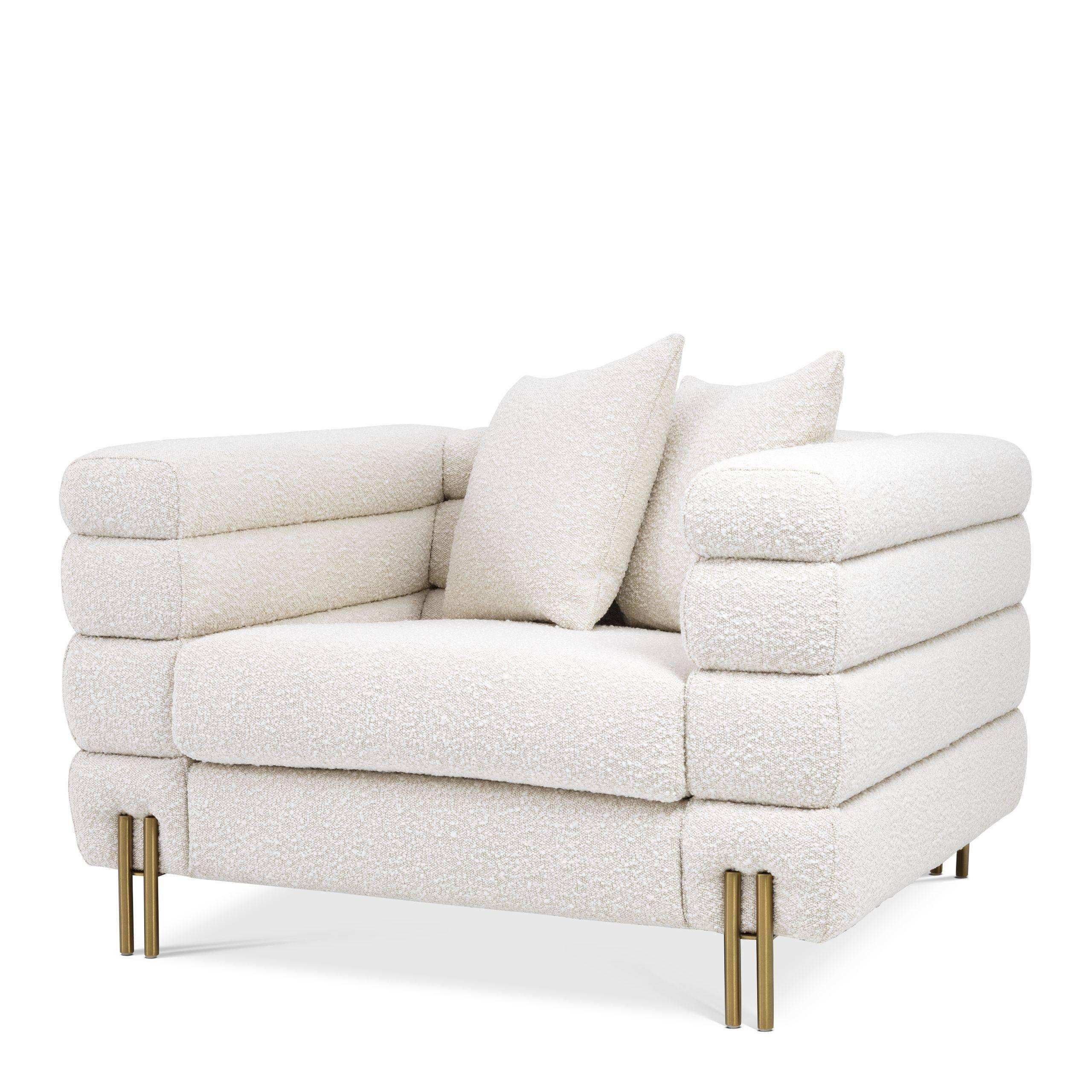 York Sessel Lounge Creme Beine gebürstetem Messing - HomeDesign Knaus