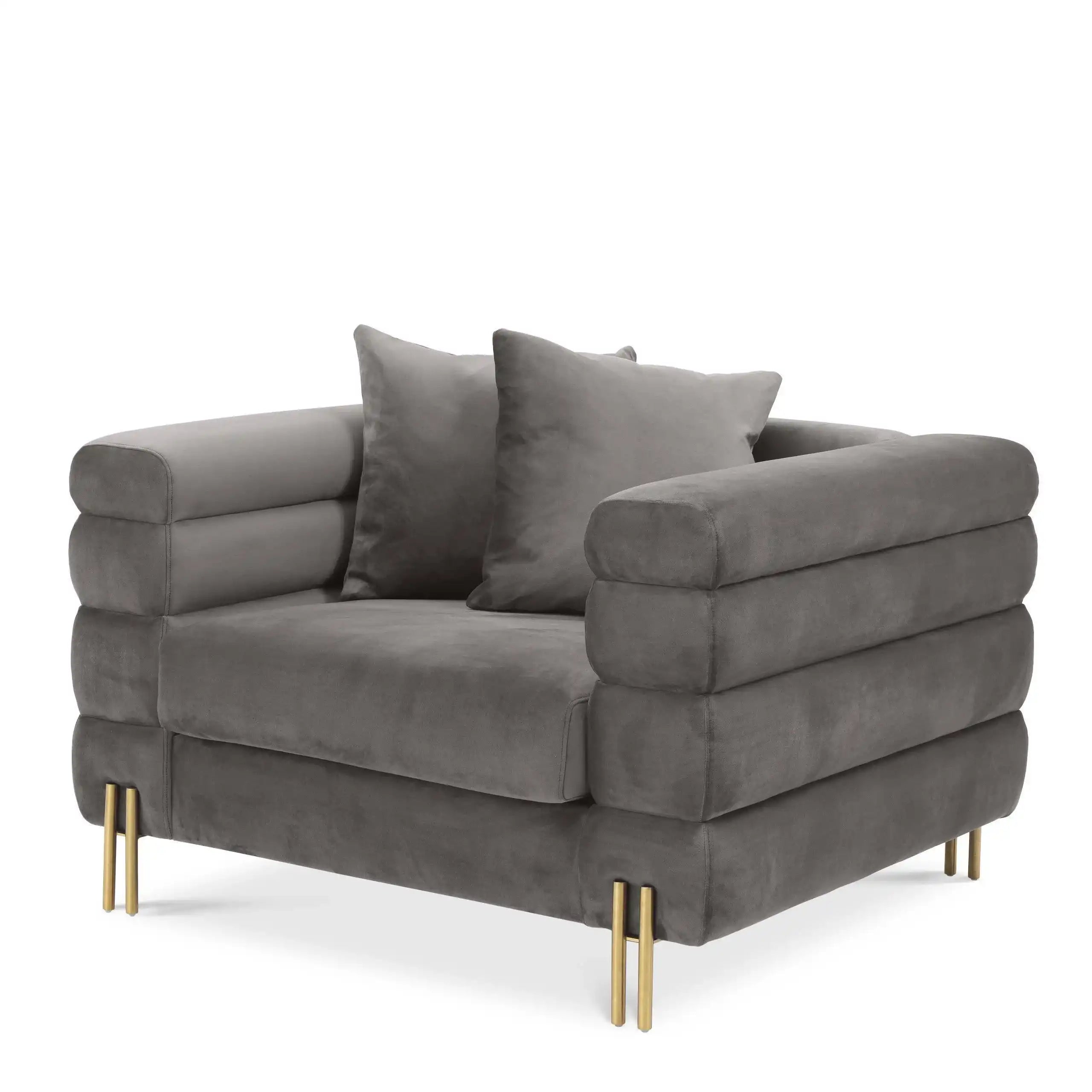 York Sessel Savonagrauer Samt gebürstetem Messing Loungessel - HomeDesign Knaus