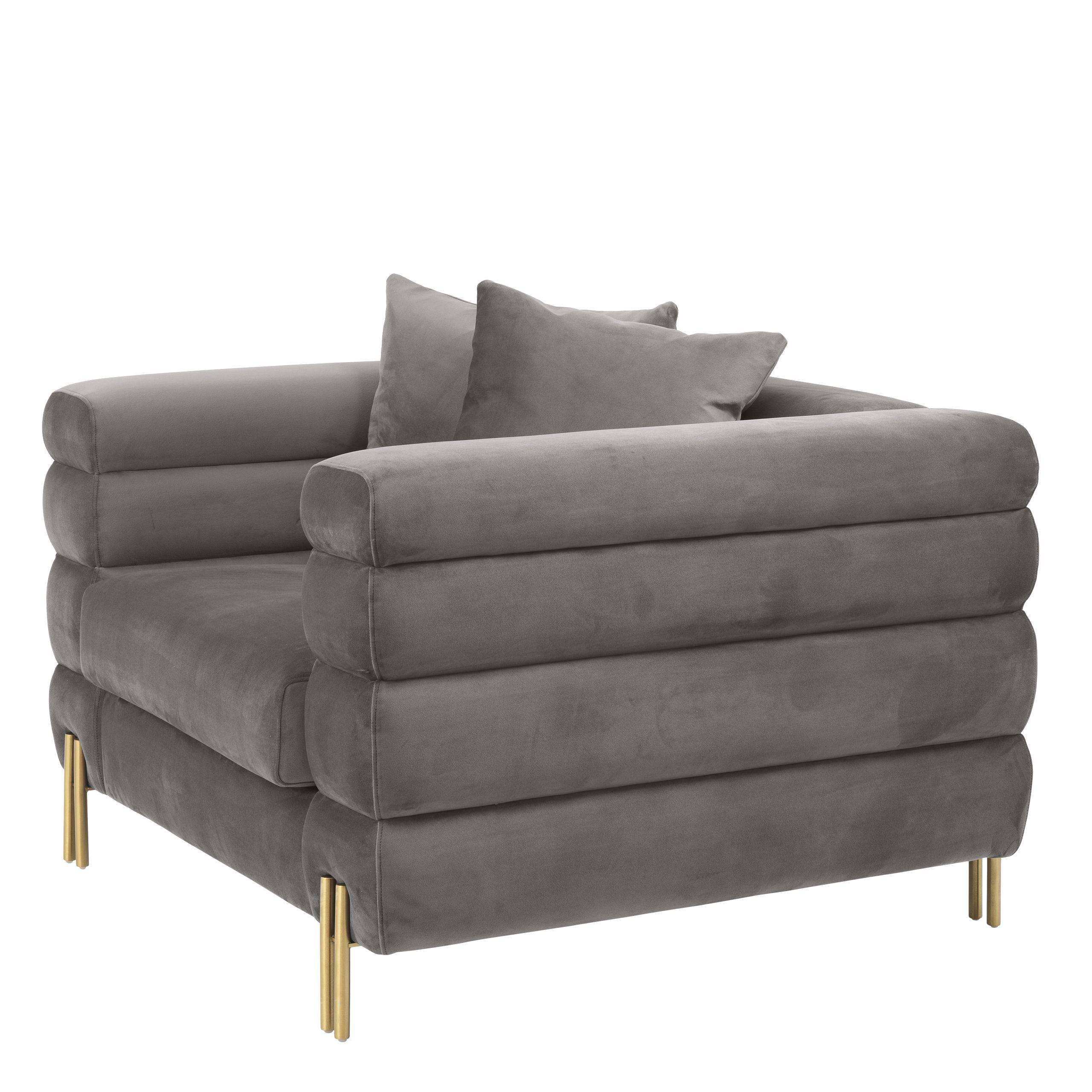 York Sessel Savonagrauer Samt gebürstetem Messing Loungessel - HomeDesign Knaus