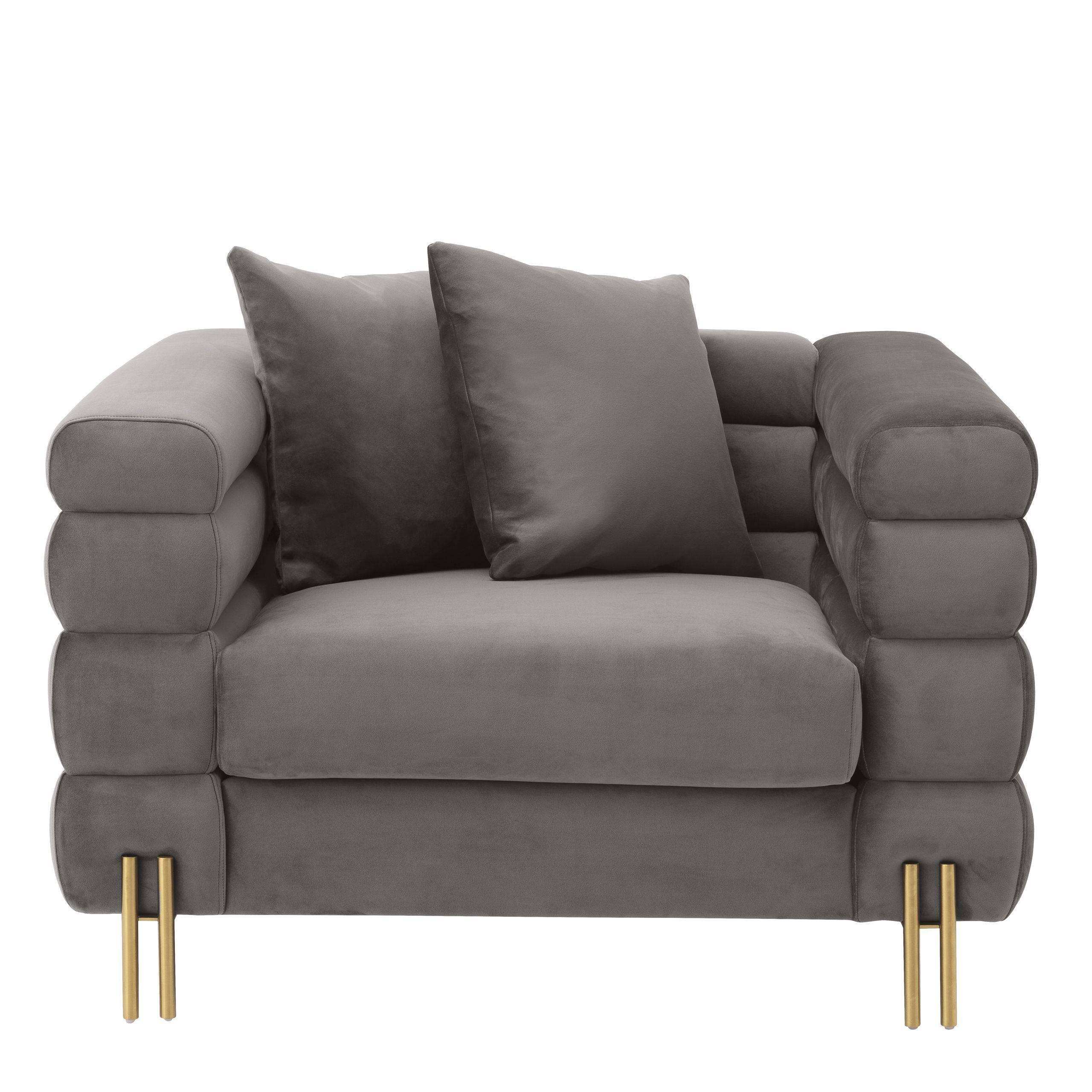 York Sessel Savonagrauer Samt gebürstetem Messing Loungessel - HomeDesign Knaus