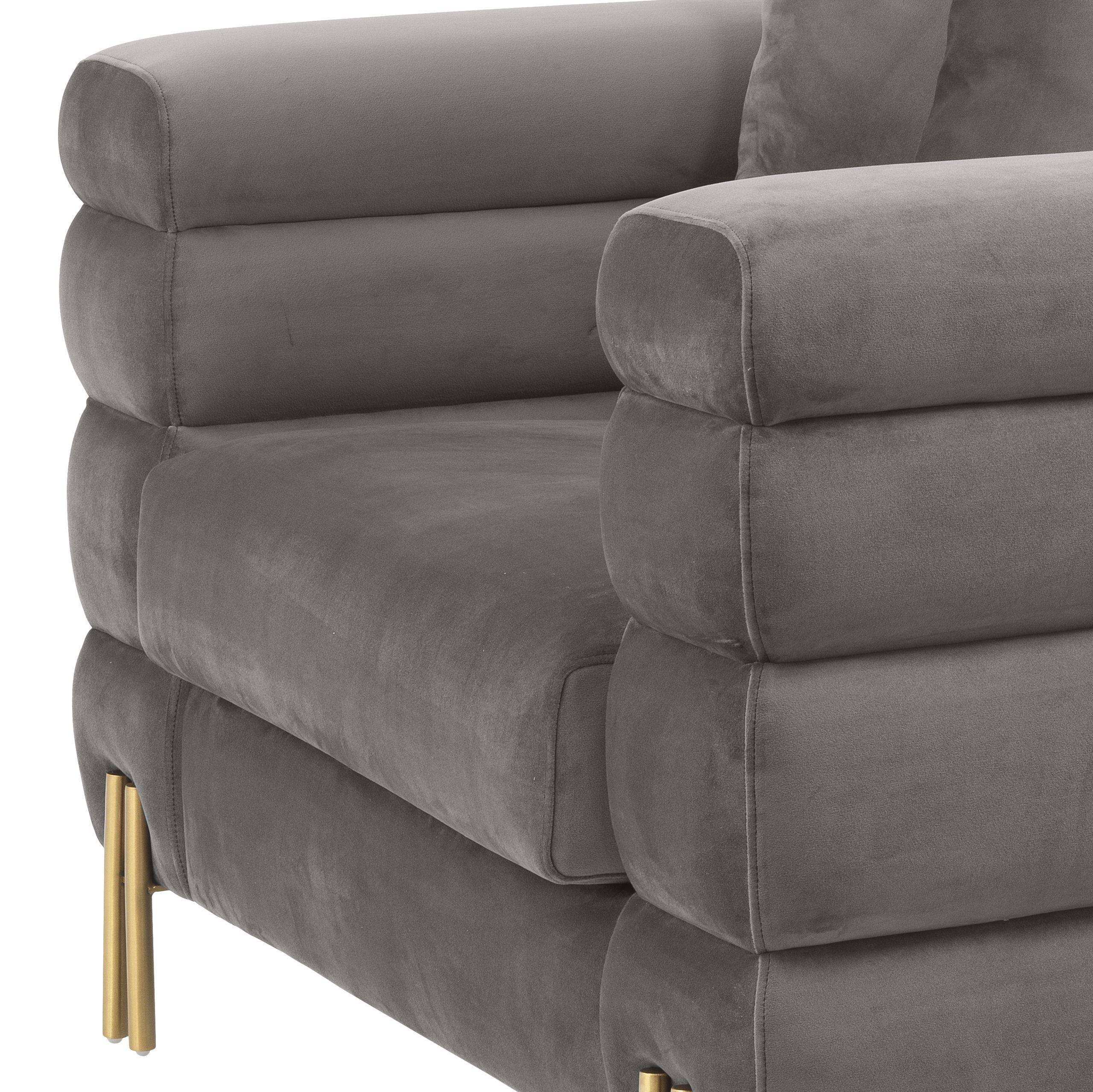 York Sessel Savonagrauer Samt gebürstetem Messing Loungessel - HomeDesign Knaus