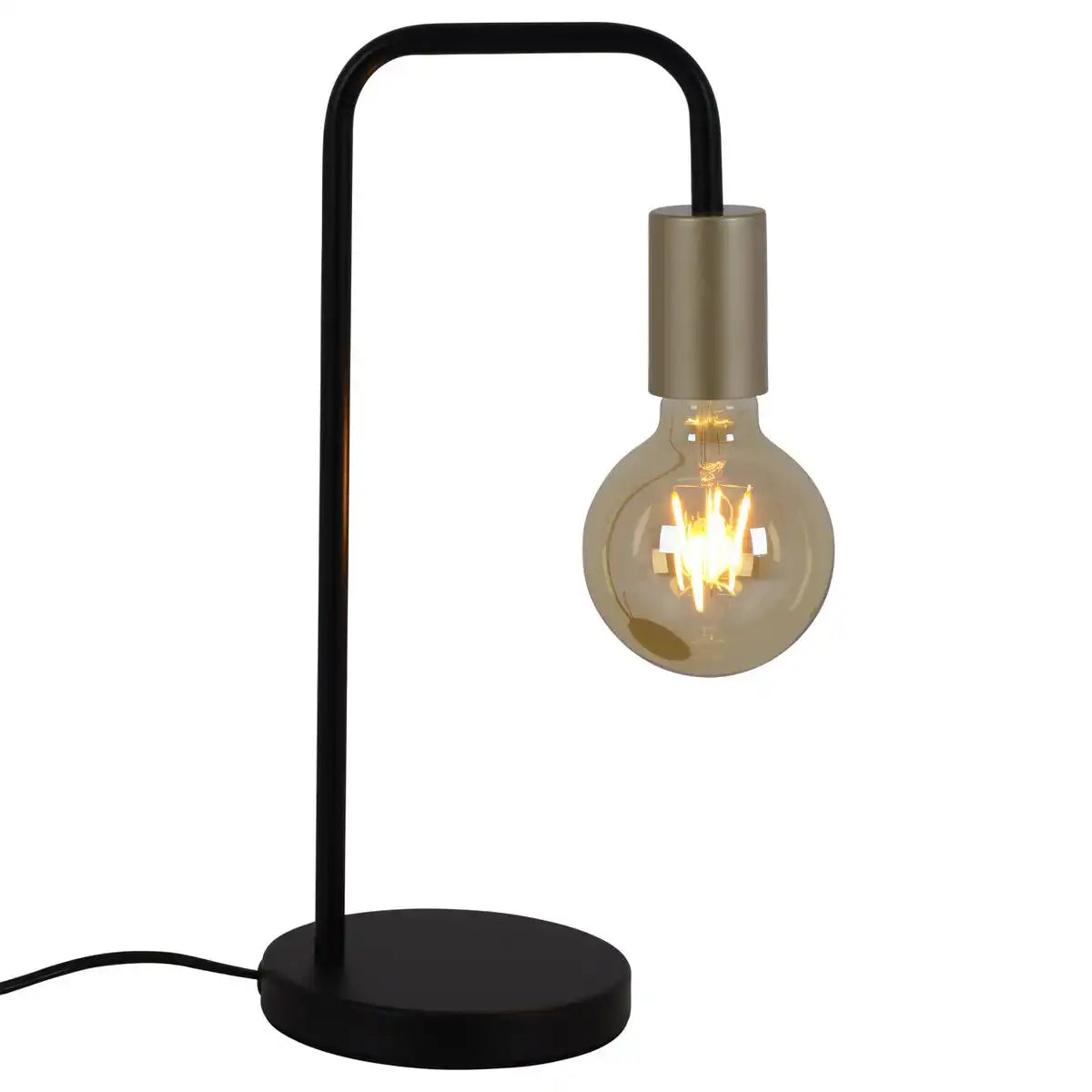 Tischleuchte "MODO" aus Metall in Schwarz,, Fassungen in Gold, E27-Fassung, Tischlampe für Wohnzimmer, Esszimmer, Küche, Diele, Flur oder Büro, 39 cm hoch