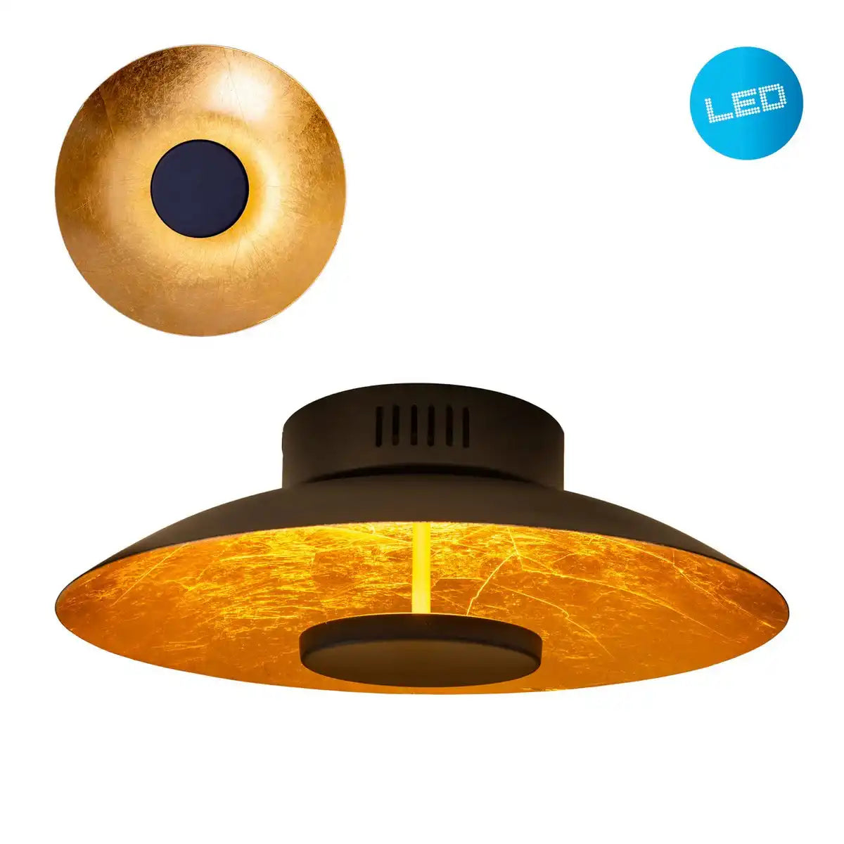 LED Deckenleuchte "FIRENZE" Deckenlampe aus Metall in Schwarz, und Gold, LED fest verbaut, Beleuchtung für Wohnzimmer, Büro oder den Eingangsberiech 30 cm Durchmesser