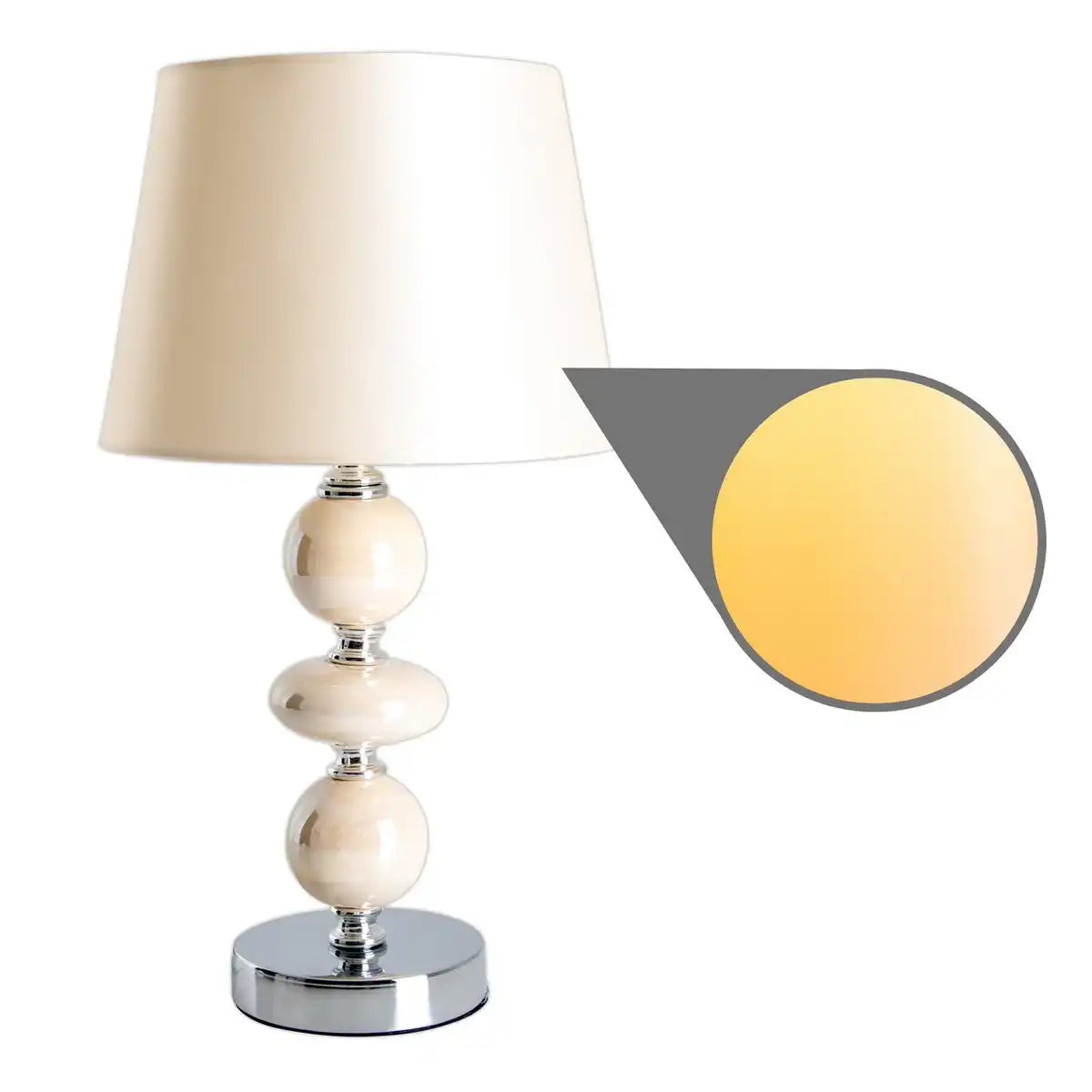Keramik Tischleuchte "ARAGA" 36 cm hoch, Tischlampe aus Metall, Keramik, mit Textilschirm, beige, mit E14-Fassung, Beleuchtung für Esszimmer, Wohnzimmer, Diele oder Büro