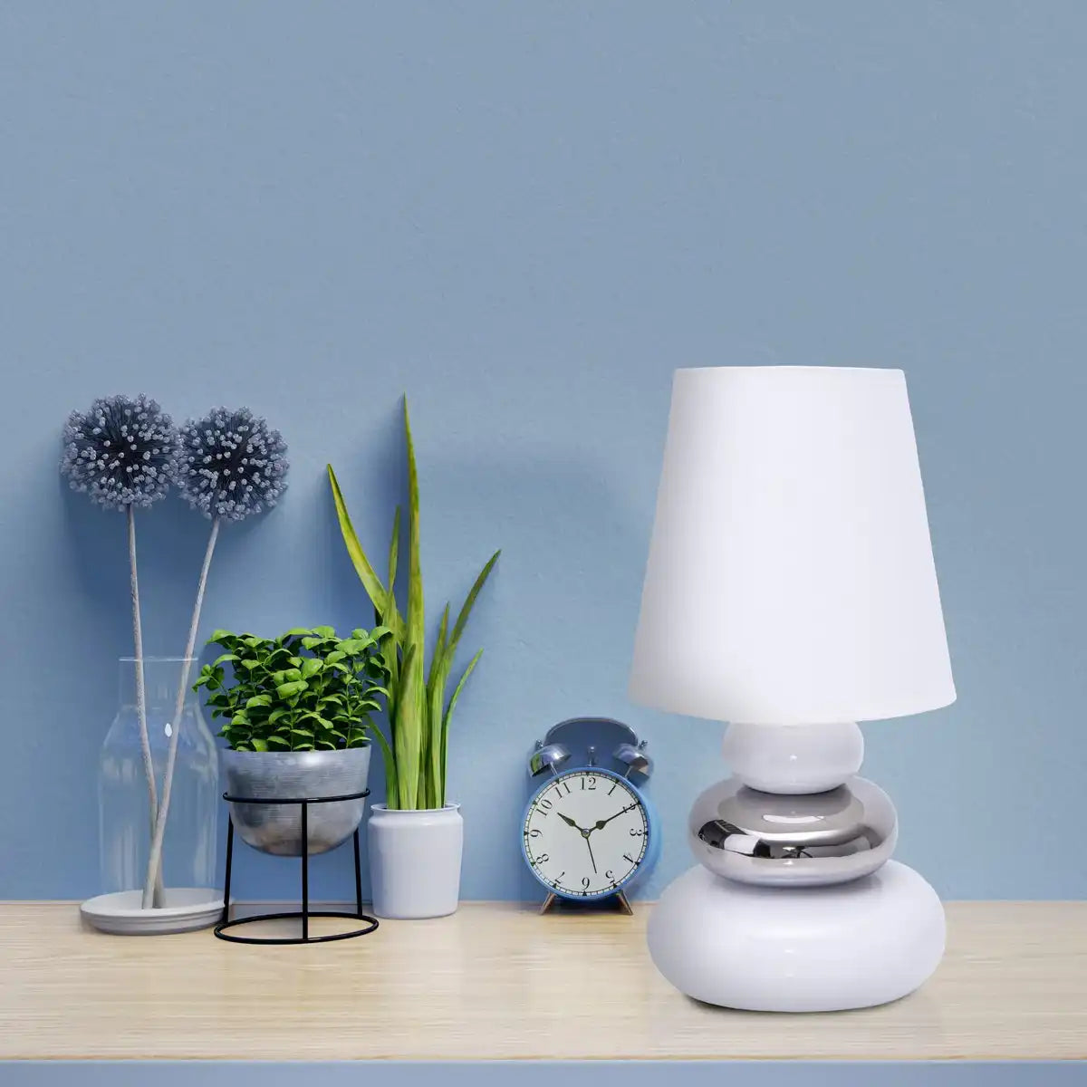 Keramik Tischleuchte "STONEY", Tischlampe aus Keramik, weiß, mit E14-Fassung, Tischlampe für Esszimmer, Wohnzimmer, Diele oder Büro, oder als Nachttischlampe, 31 cm hoch