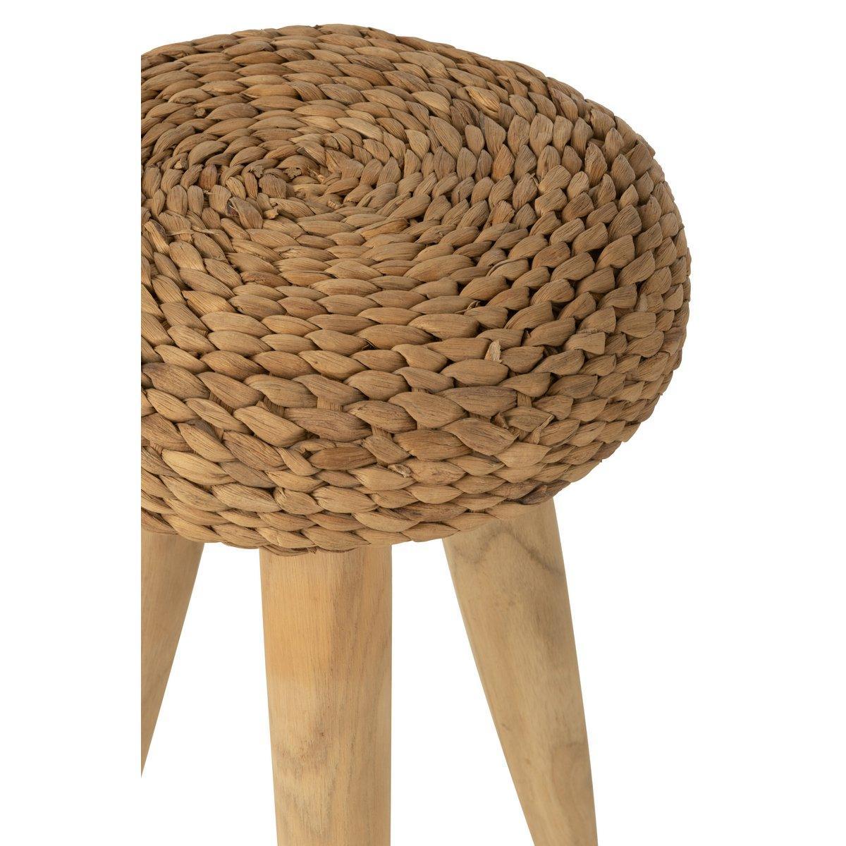 J-Line Hocker Rund – Holz/Wasserhyazinthe – Natur