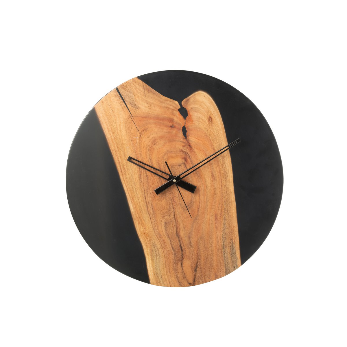 J -Linie Wanduhr modern - Holz/Epoxidharz - Natural/Schwarz