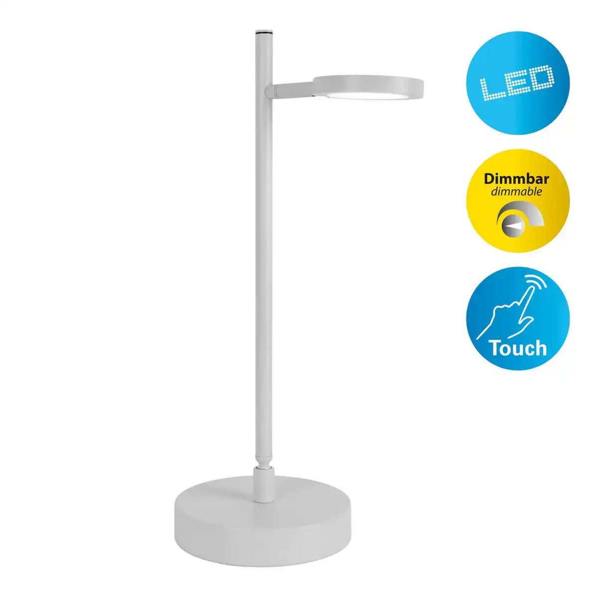 LED Akku-Tischleuchte "LUPA", 45 cm hoch, aus lackiertem Aluminium (weiß) und weißem Kunststoff, LED integriert, dimmbar, Touch-Sensor.