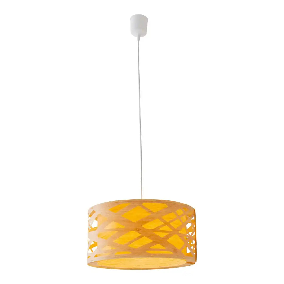 Pendelleuchte "FINJA" aus naturfarbigem Kunststoff/Holzimitat, mit E27-Fassung und einem Øvon 40 cm, Beleuchtung für Wohnzimmer, Esszimmer oder Flur.
