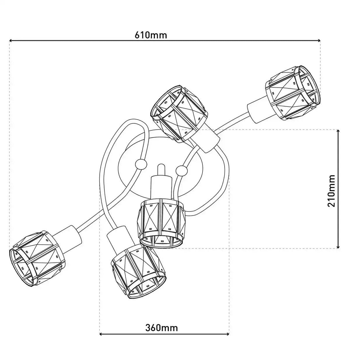 5er-LED-Deckenleuchte "JOSEFA", Deckenlampe aus Metall und Glas in Edelstahloptik, mit E14-Fassung Filament Leuchtmittel inklusive, für Wohnzimmer, Esszimmer, Flur oder Diele 61 x 36 x 21 cm