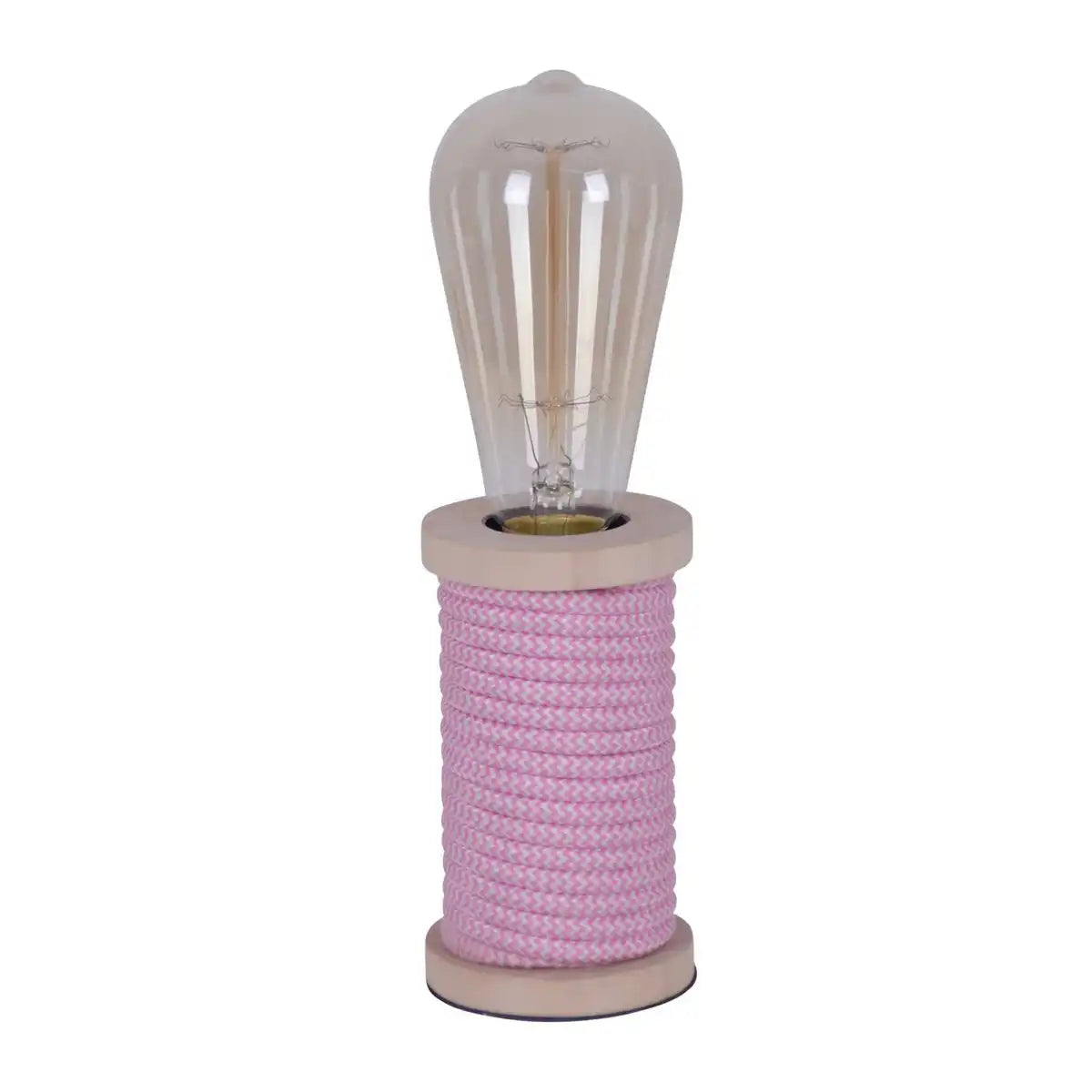 Tischleuchte max. 12cm hoch, Deko-Tischleuchte aus Metall und Kunststoff und Textilmaterial in pink-weiß, E27-Fassung, Tischlampe für Esszimmer, Küche, Kinderzimmer, Diele
