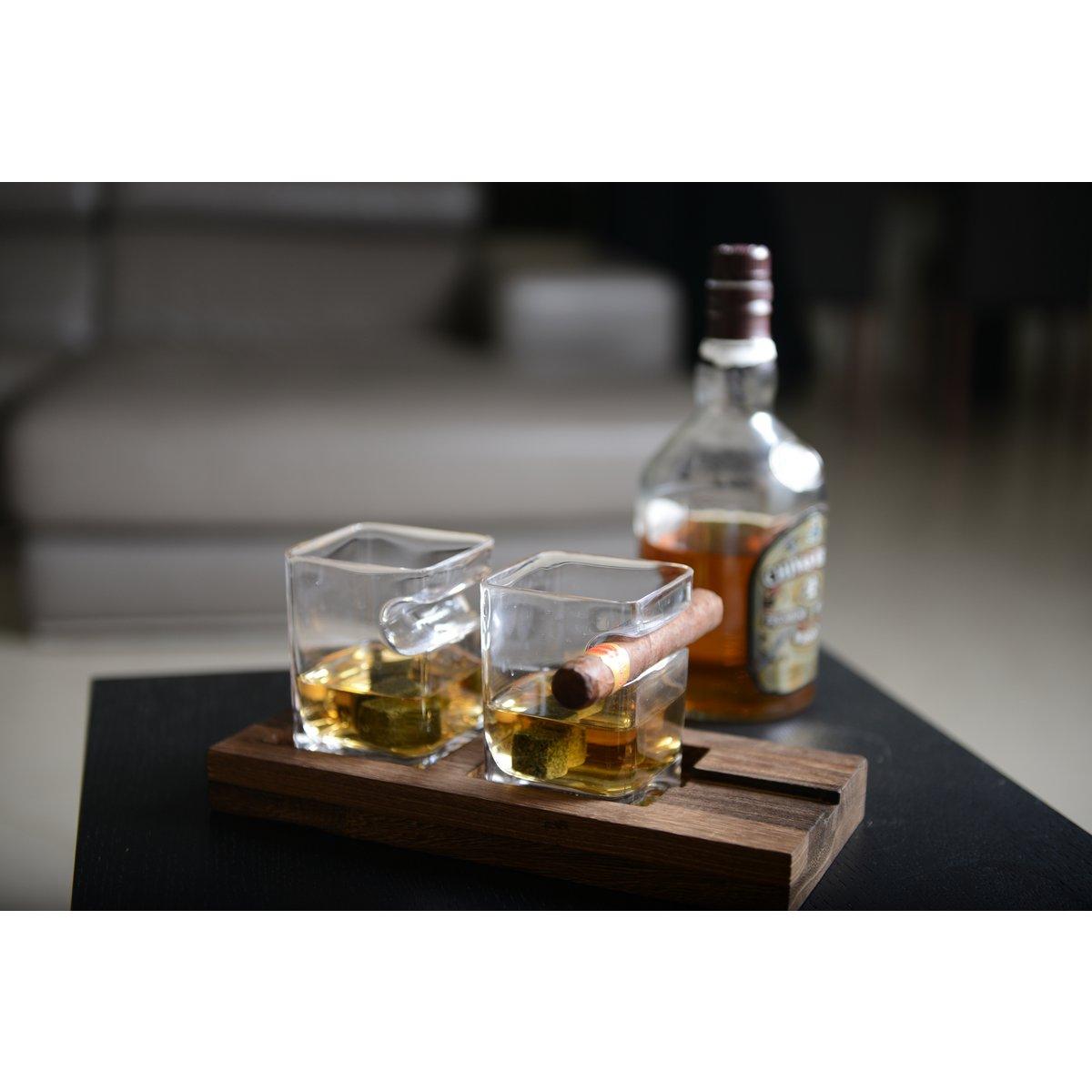 DUO WHISKY ZWEI GLÄSER HOLZ UNTERSTÜTZEN 4 KERAMIKSTEIN-EISCREME