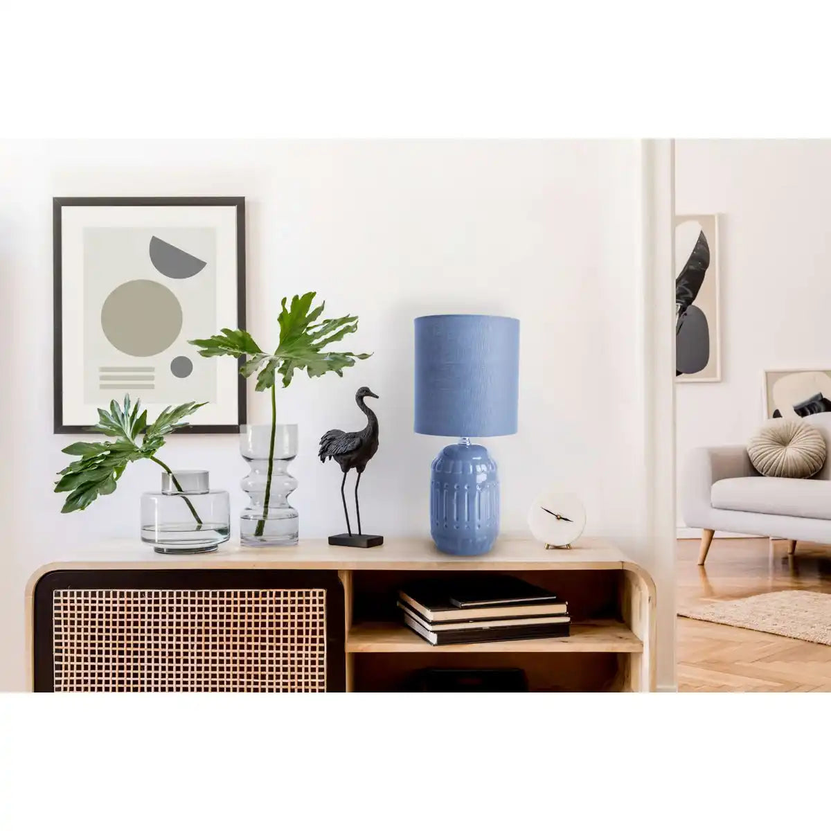 Keramik Tischleuchte "ERIDA", Tischlampe aus Keramik, hellblau, mit E14-Fassung, für Esszimmer, Wohnzimmer, Diele oder Büro, Tischleuchten innen