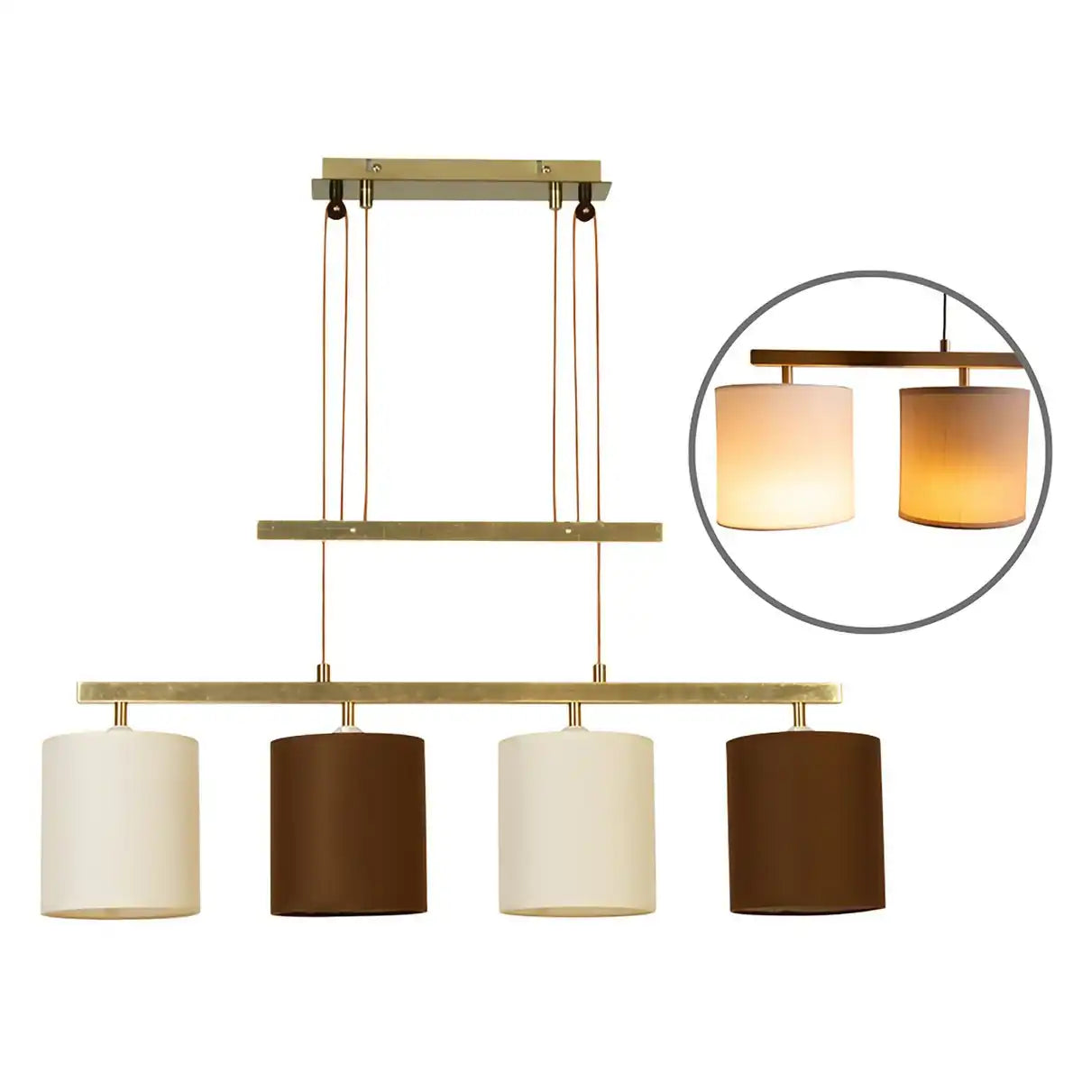 4er Pendelleuchte "TILDE", klassische Pendellampe aus Metall und Textil in Braun und Beige, mit E27-Fassungen, Pendelleuchte höhenverstellbar und 86 cm lang, ideal als Esszimmerleuchte