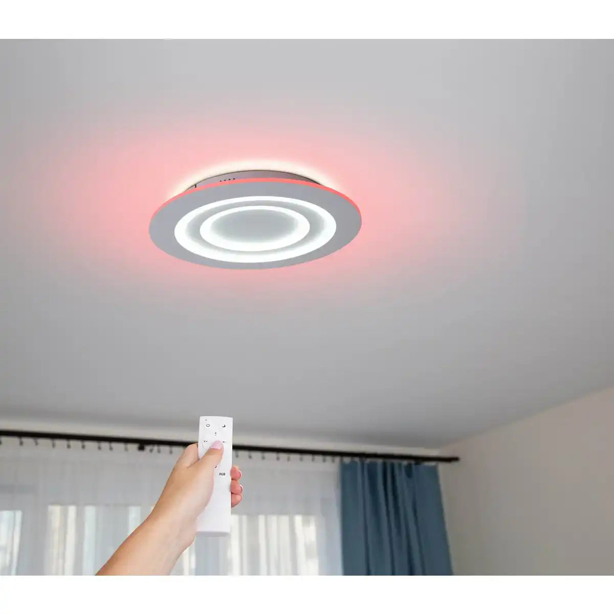 LED Deckenleuchte "MIREL" Ø 50 cm, 6 cm hoch, Metall und Kunststoff in Weiß, integrierte LEDs, 2400 lm, dimmbar, CCT-Funktion 3000-6500 K, RGB-Farbwechsel