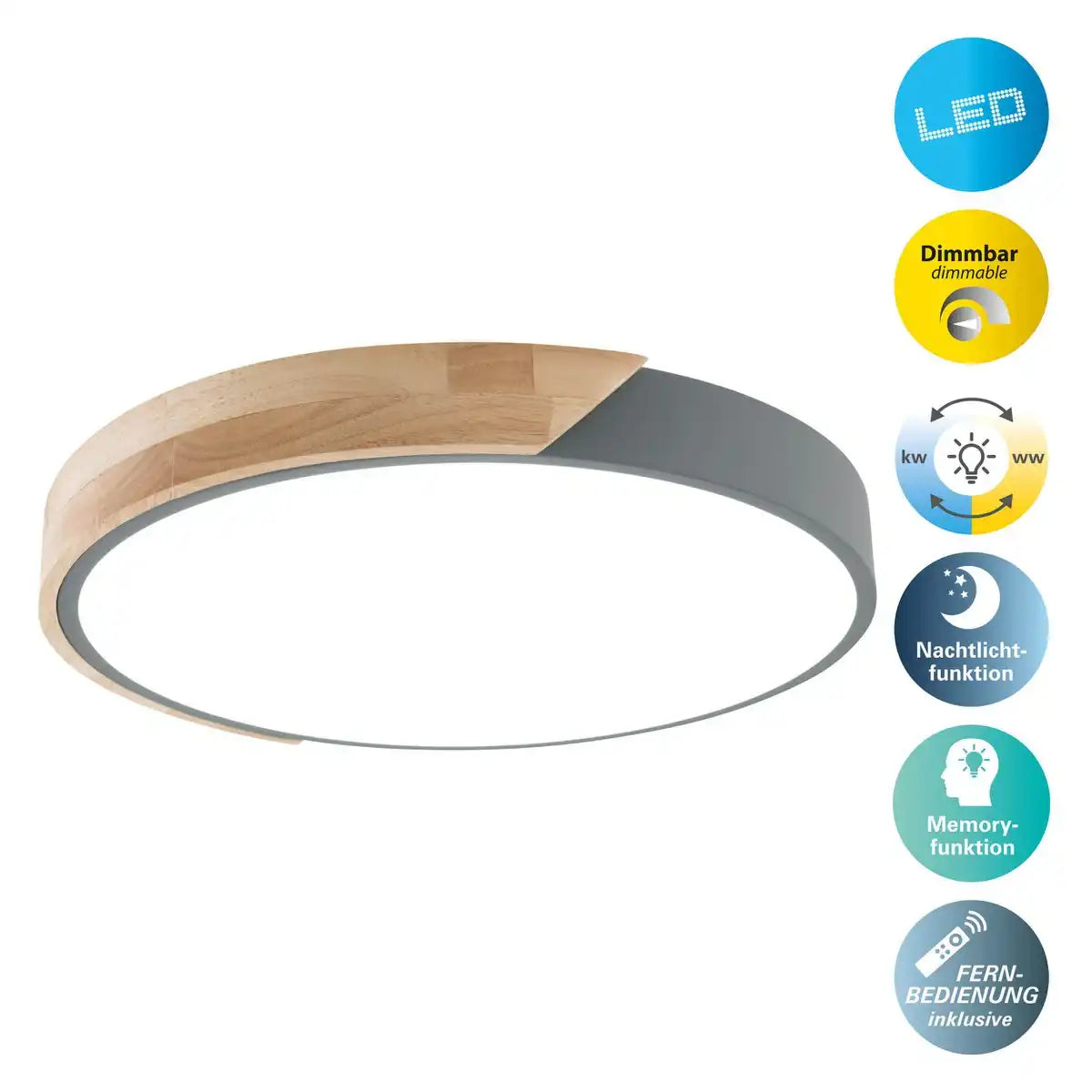 LED Deckenleuchte "BORNEO", Ø 31 cm aus Metall und Kunststoff in Grau, integrierte LEDs, Beleuchtung für Wohnräume, Diele und Büro