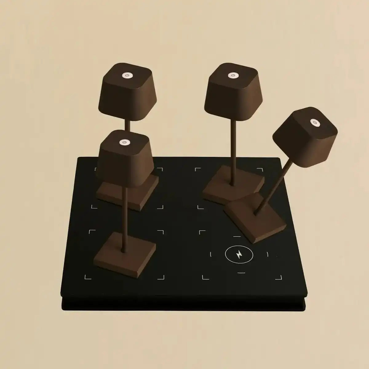 Combi Set Professional-4 x Sarphati Mini Mocha Brown wiederaufladbare Tischlampen & 1 x Amstel Wireless Ladestation mit Qi-Technologie