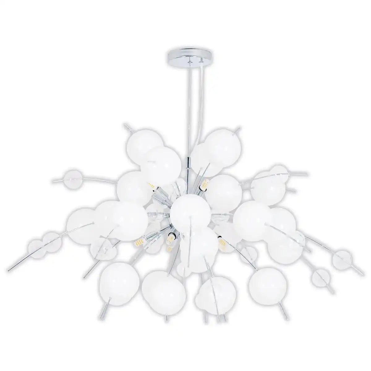 Pendelleuchte "EXPLOSION" weiß, aus Metall und Glas, G9 Fassungen, Hängelampe für Esszimmer, Wohnzimmer, Diele oder Büro, Øca. 98 cm