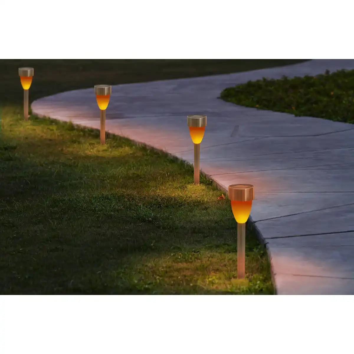 6er-Set LED-Solar-Außenleuchte mit Erdspieß aus edelstahlfarbenem Metall und Kunststoff, mit integrierter LED