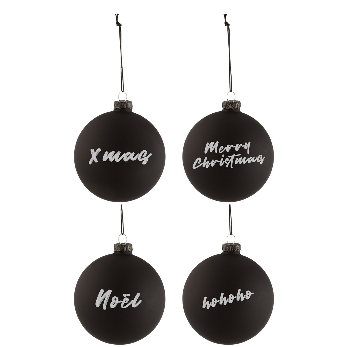 J-Line Schachtel mit 4 Weihnachtskugeln, Tafelglas, schwarz, mittelgroß