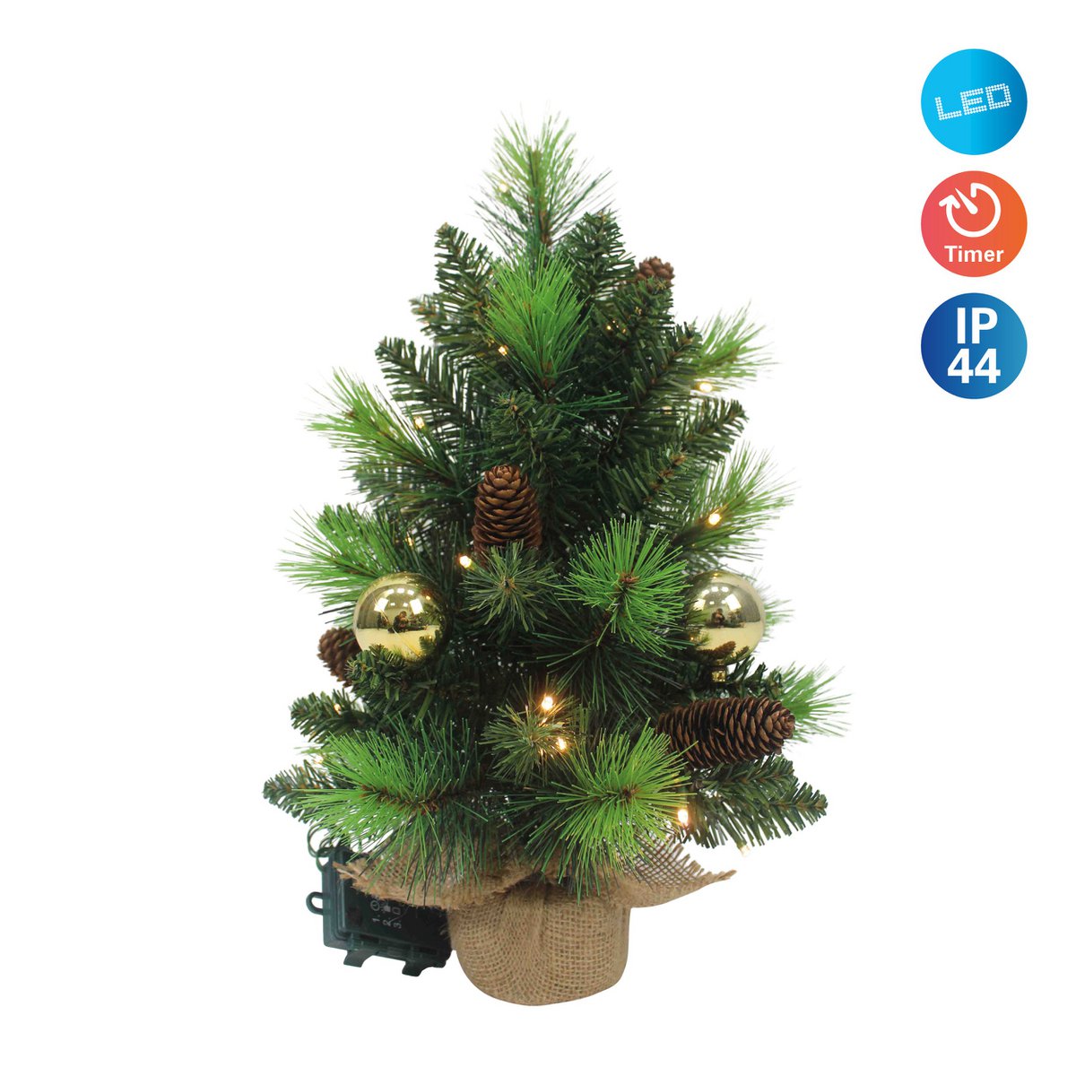 LED-Tannenbaum "NOEL" Außen-Deko aus Metall und Kunststoff in Grün und Gold, mit fest verbauten LEDs