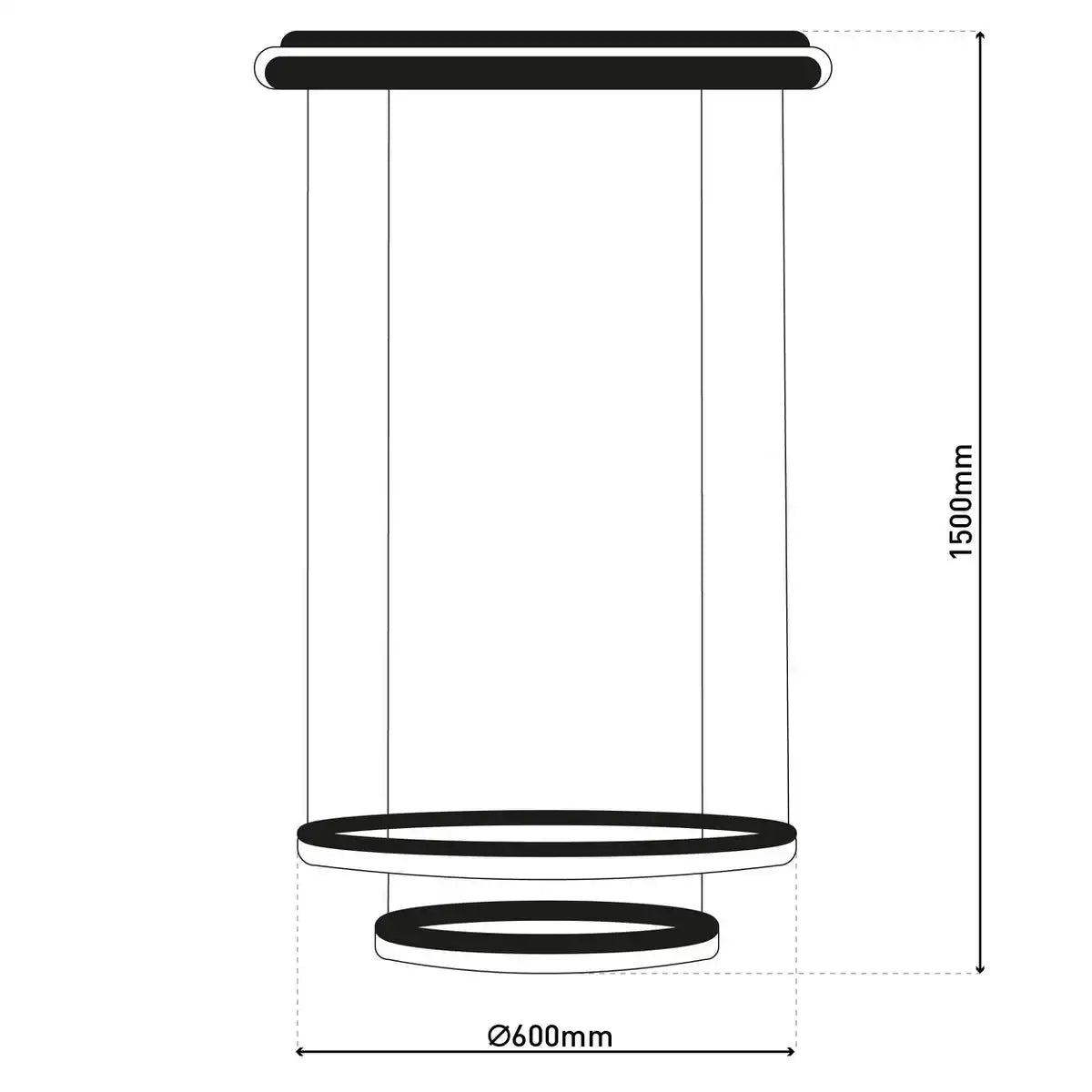 LED-CCT-Pendelleuchte "CIRCULO" aus schwarzem Metall und sandfarbenem Kunststoff, mit integrierter LED und vielen Funktionen, Ø 60 cm, 150 cm hoch.