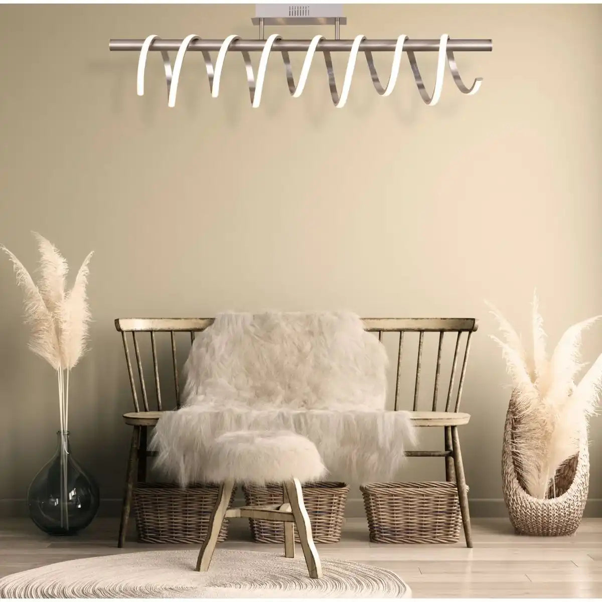 LED Deckenleuchte "BELLEZA", moderne Deckenlampe aus Metall und Kunststoff in Nickel matt und Weiß, mit fest verbauten LEDs, 100cm lang. Die ideale Beleuchtung für Wohnzimmer, Esszimmer oder Küche.