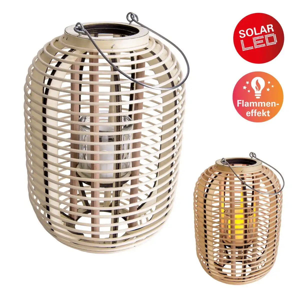 Dekoleuchte "Korbinian" inklusive Solar-LED-Kerze für Garten und Terrasse, aus Rattan in hell natur, Solar Lampe Höhe 32 cm