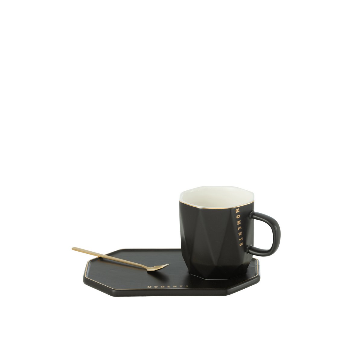 J-Line Tasse + Teller + Löffel Moments Keramik Schwarz